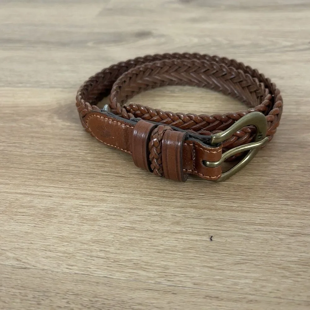 Orvis Braided Leather Belt SMALL Women Solid Brass Buckle Woven Brown/Red